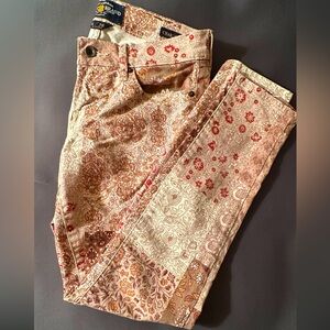Lucky Brand Women's Skinny Jeans - Cream with Brown & Red Paisley Print